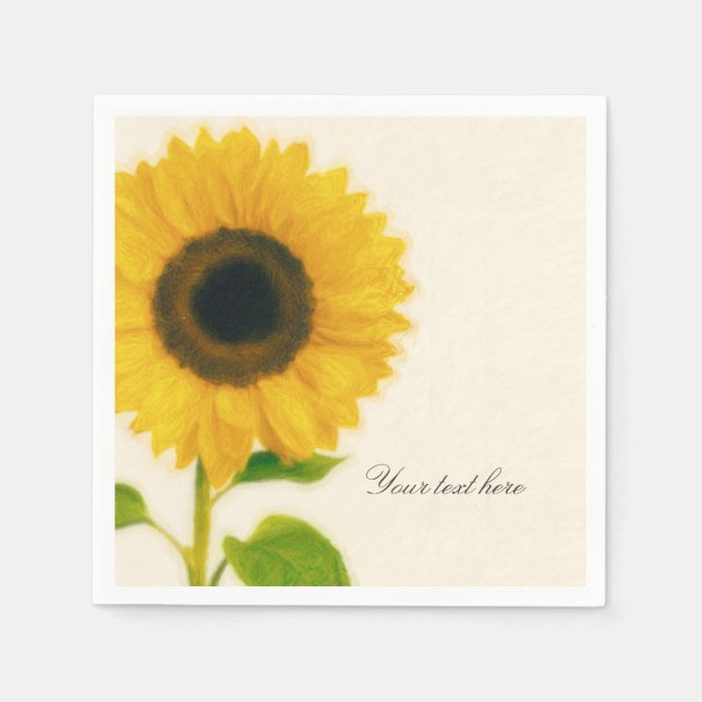 Big Painted Sunflower Rustic Country Custom Party Paper Napkins (Front)