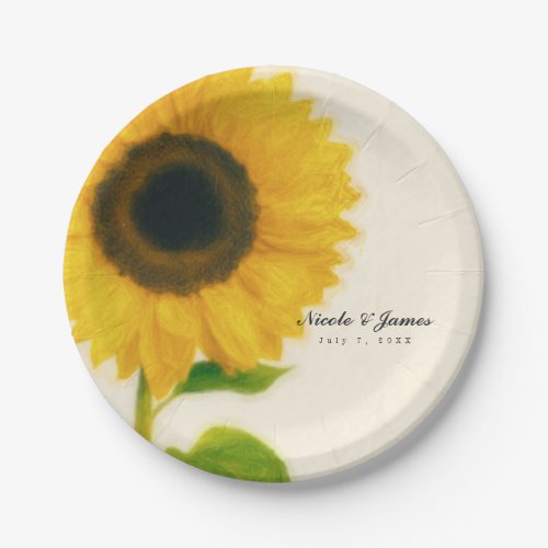 Big Painted Sunflower Rustic Country Party Paper Plates