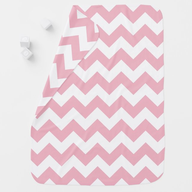 Big Pale Pink and White Chevron Pattern Baby Blanket (In Situ)