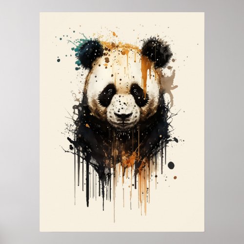 Big panda portrait in grunge style poster