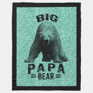 Big Papa Bear-Black Frame Text & Polar Bear Fleece Blanket