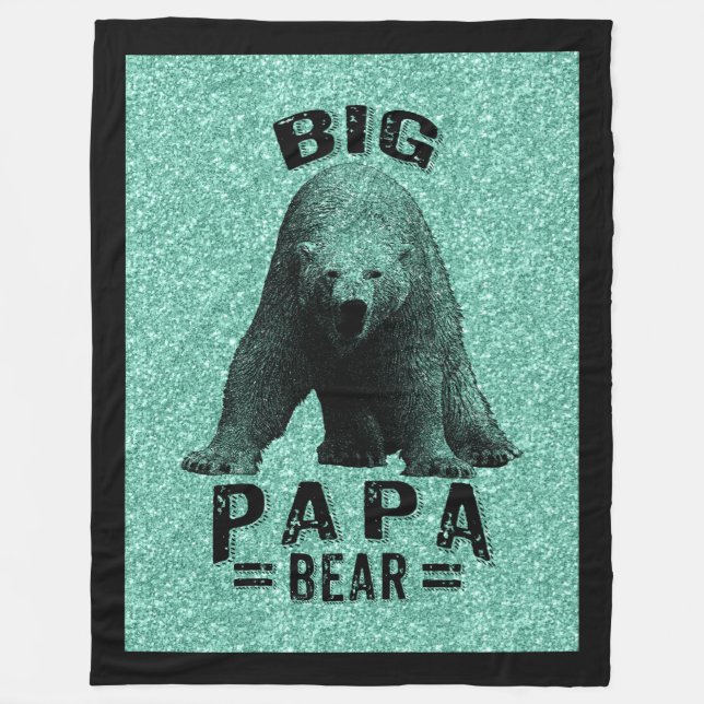 Big Papa Bear-Black Frame Text & Polar Bear Fleece Blanket (Front)