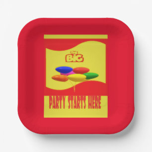 BIG PARY THEME RED AND YELLOW WITH BALOONS PAPER PLATES