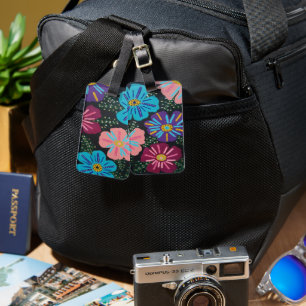 Big Pastel Flowers on Black  Luggage Tag
