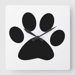 Big Paw Print Cute Gifts Black White Cute Square Wall Clock