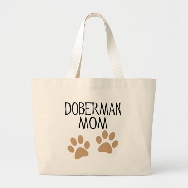 Big Paws Doberman Mom Large Tote Bag (Front)