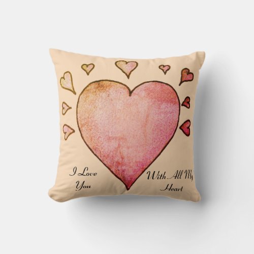 big peach colored heart small hearts love poem throw pillow