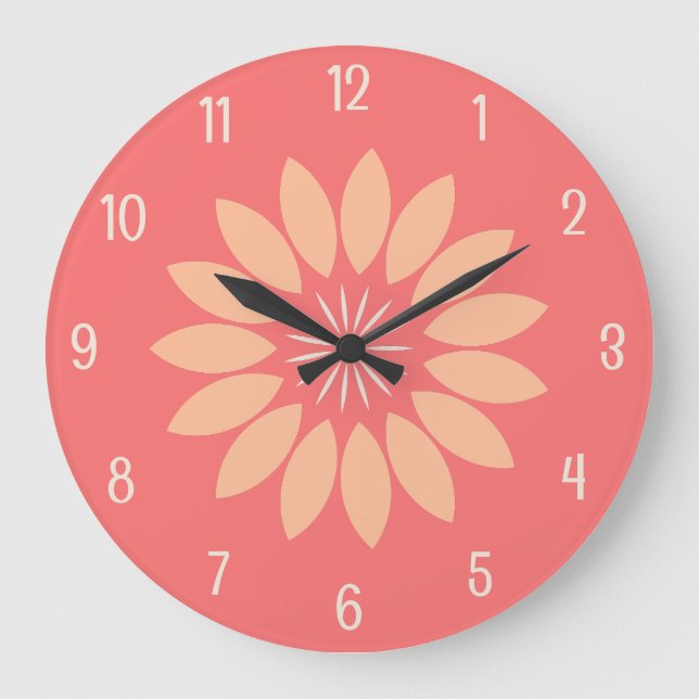Big Peach Flower on Coral Large Clock (Front)