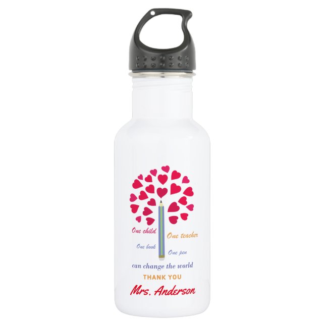 Big Pencil tree / Teacher Appreciation Stainless Steel Water Bottle (Front)