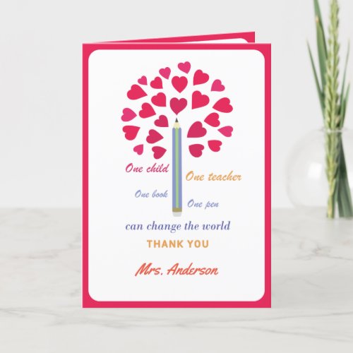 Big Pencil tree  Teacher Appreciation  Thank You Card