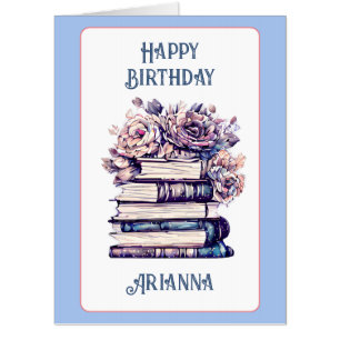 Big Personalized Birthday Antique Books Roses   Card