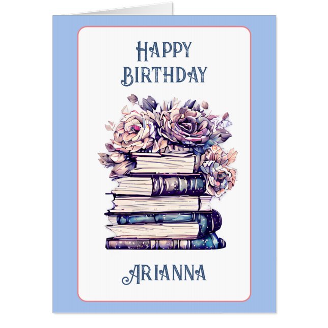 Big Personalized Birthday Antique Books Roses   Card (Front)