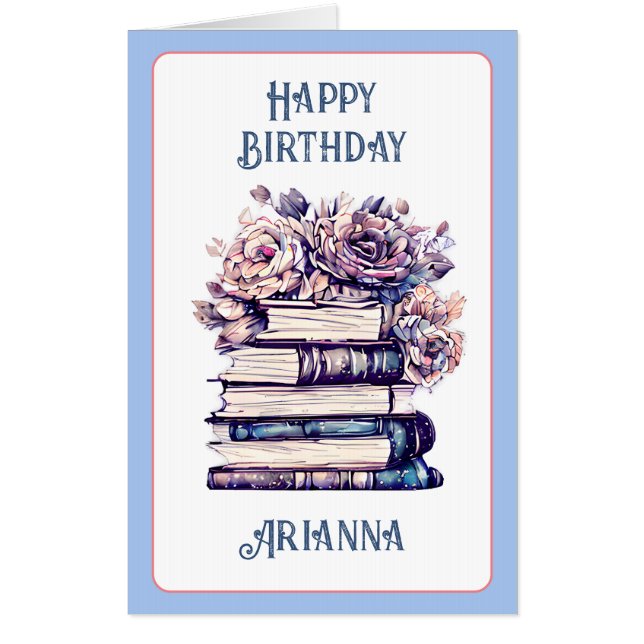 Big Personalized Birthday Antique Books Roses   Card (Front)