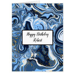 Big Personalized Blue and Gold Marble Birthday Card