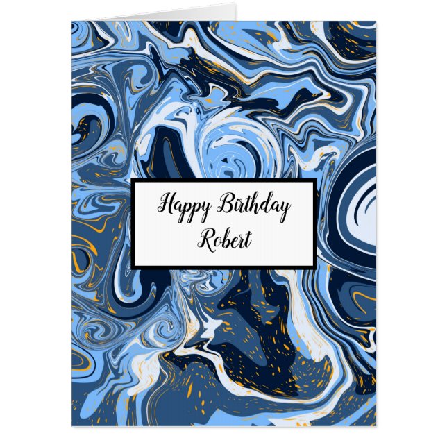 Big Personalized Blue and Gold Marble Birthday   Card (Front)