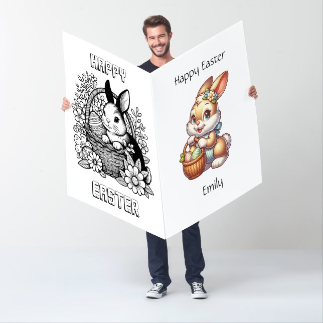 Big Personalized Easter Bunny Coloring Page Kid's Card (In Situ)