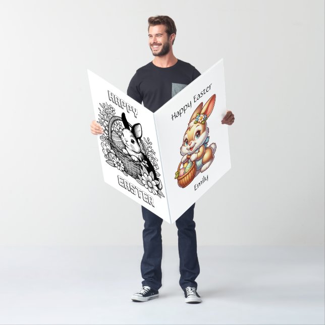 Big Personalized Easter Bunny Coloring Page Kid's Card (In Situ)