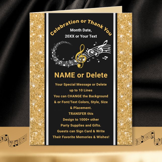 Big Personalized, Music Notes Birthday Card.  (Music Notes Greeting Cards for your music themed party. Music birthday cards, music graduation card.)