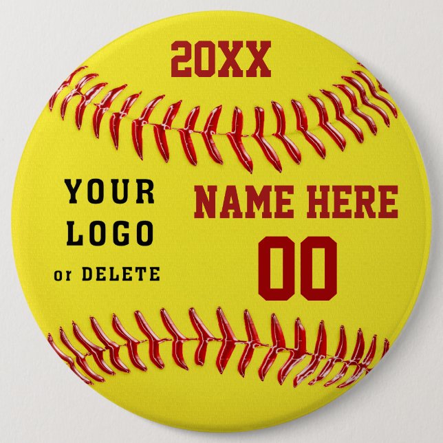 Big Personalized Softball Party Favor Pins, LOGO Button (Front)