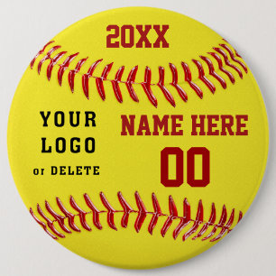 Big Personalized Softball Party Favor Pins, LOGO Button