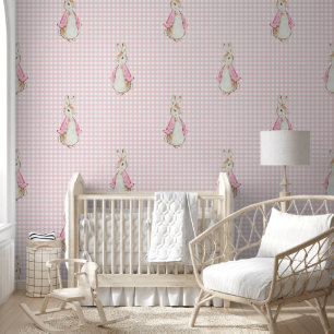 Big Peter the Rabbit Beatrix PInk Gingham Wallpaper