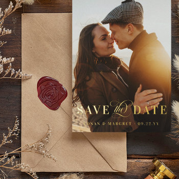 Big Photo Gold Foil Save The Date Foil Invitation by Paperpaperpaper at Zazzle