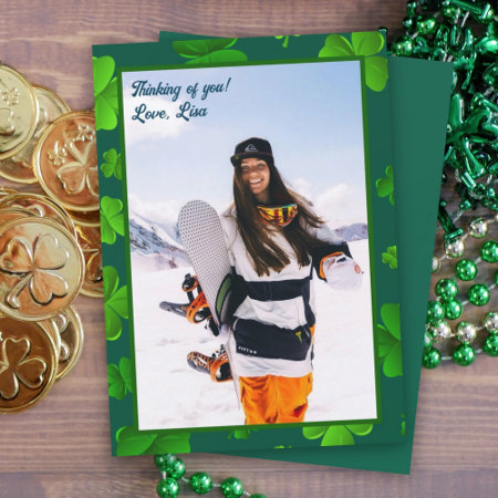 Big Photo Green Clover Personalized Greeting Card