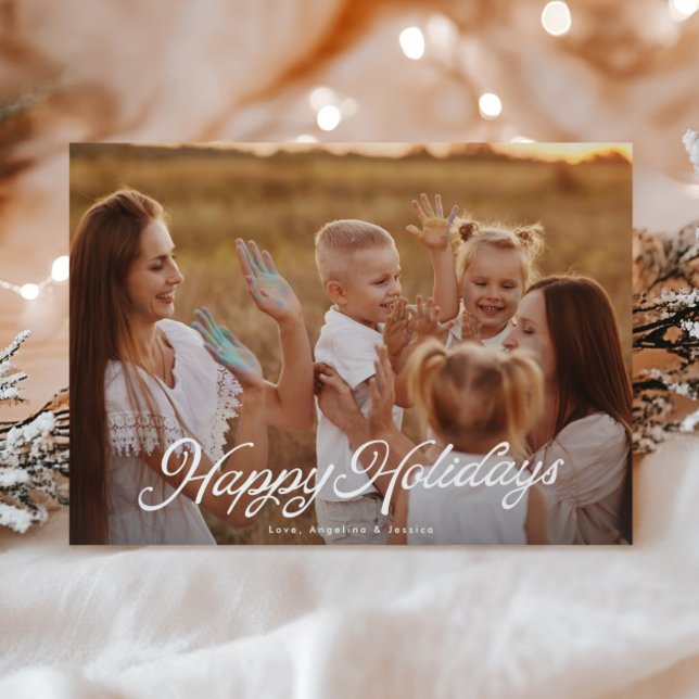 Big Photo White Lettering Overlay Happy Holidays Holiday Card (Creator Uploaded)