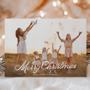 Big Photo White Lettering Overlay Merry Christmas Holiday Card