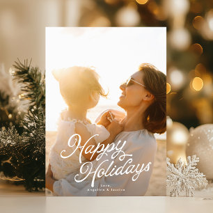 Big Photo White Lettering Overlay Merry Christmas Holiday Card