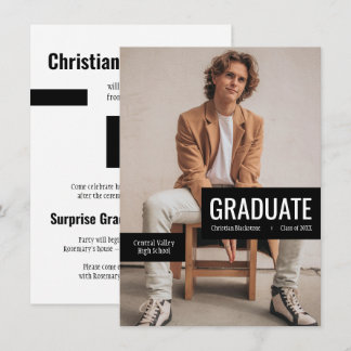 Big Photo with Blocks of Black Graduation Invitation
