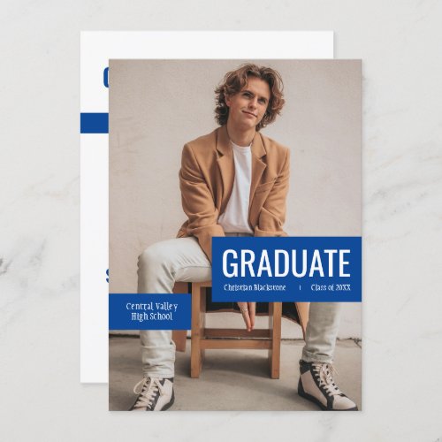 Big Photo with Blocks of Blue Graduation Invitation