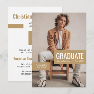Big Photo with Blocks of Gold Graduation Invitation