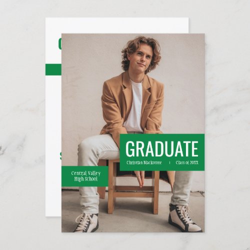 Big Photo with Blocks of Green Graduation Invitation