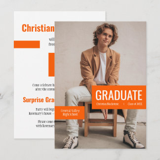 Big Photo with Blocks of Orange Graduation Invitation
