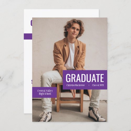 Big Photo with Blocks of Purple Graduation Invitation