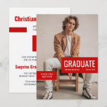 Big Photo with Blocks of Red Graduation Invitation