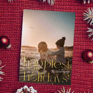 BIG PHOTOS calligraphy CHRISTMAS HAPPIEST Foil Holiday Card