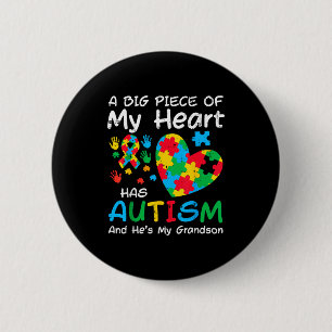 Big piece heart has autism grandson awareness men button