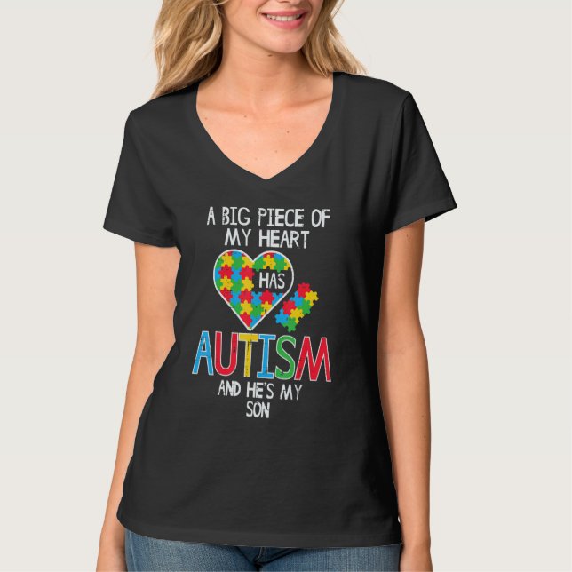 Big Piece Of My Heart Autism Son Awareness Mom Dad T-Shirt (Front)