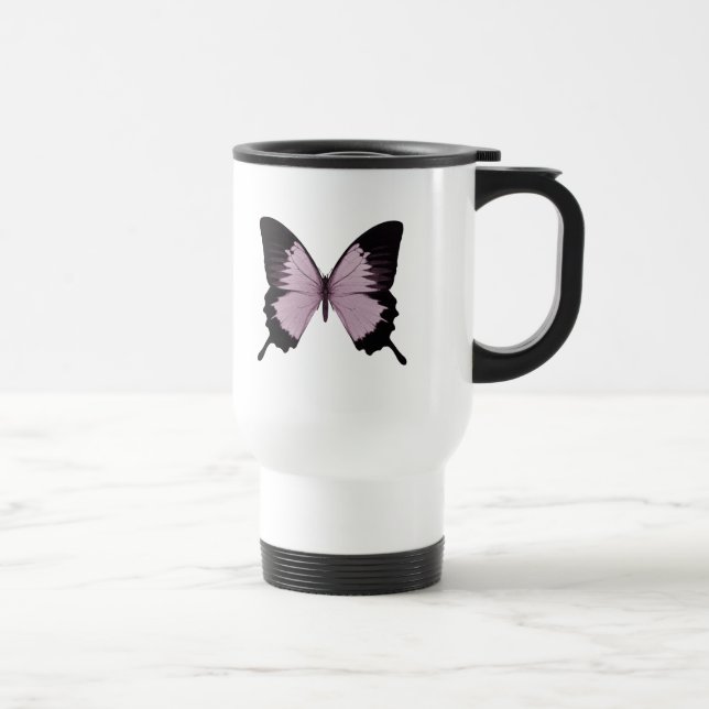Big Pink & Black Butterfly - Personalize Travel Mug (Right)
