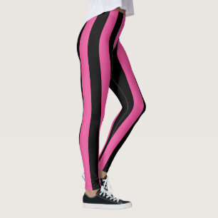 Big Pink Black Vertical Stripes Leggings