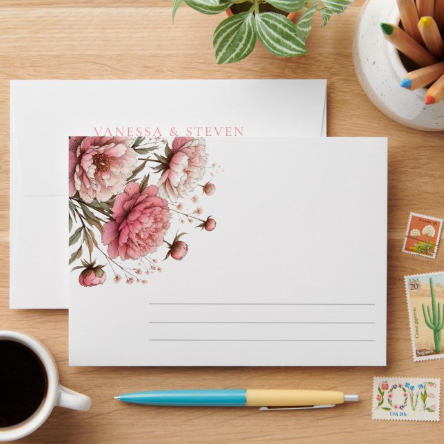 Big Pink Blooms Wedding Envelope (Desk)