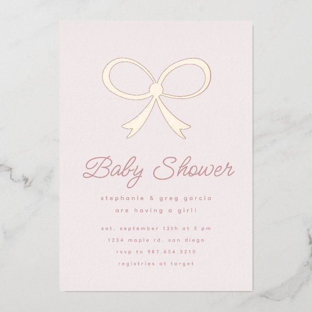 Big Pink Blush Bow Foil Invitation (Front)