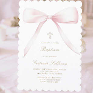 big pink bow   Baptism Invitation