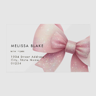 big pink bow clear business cards