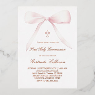 big pink bow   First Communion Foil Invitation