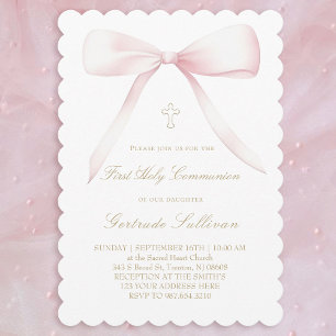 big pink bow   First Communion Invitation
