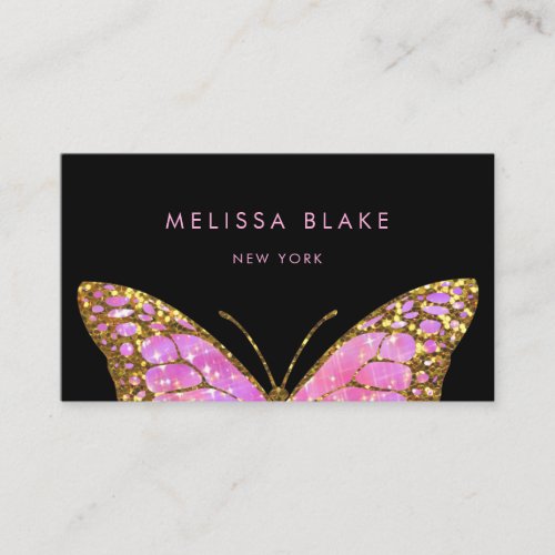 big pink butterfly on black business card