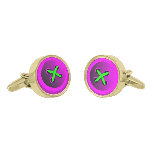 Big Pink Button Cufflinks (Angled)